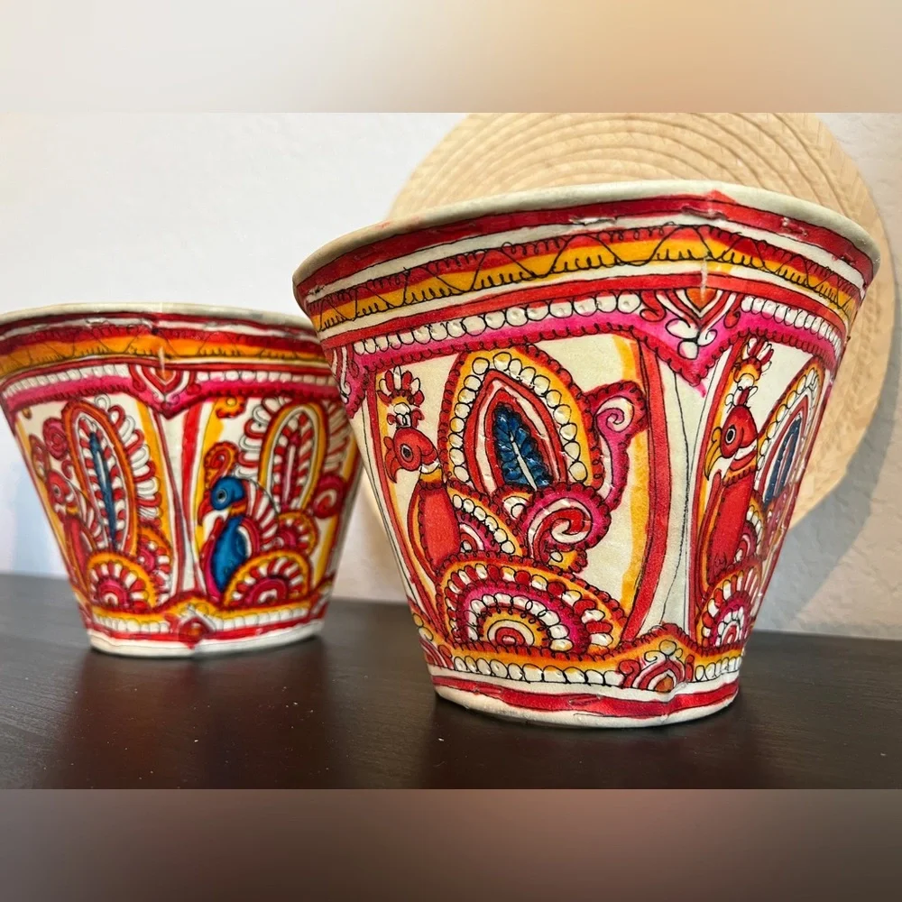 Exquisite leather Lamp shades(2) handmade by local artisans- Regal Peacock Motif